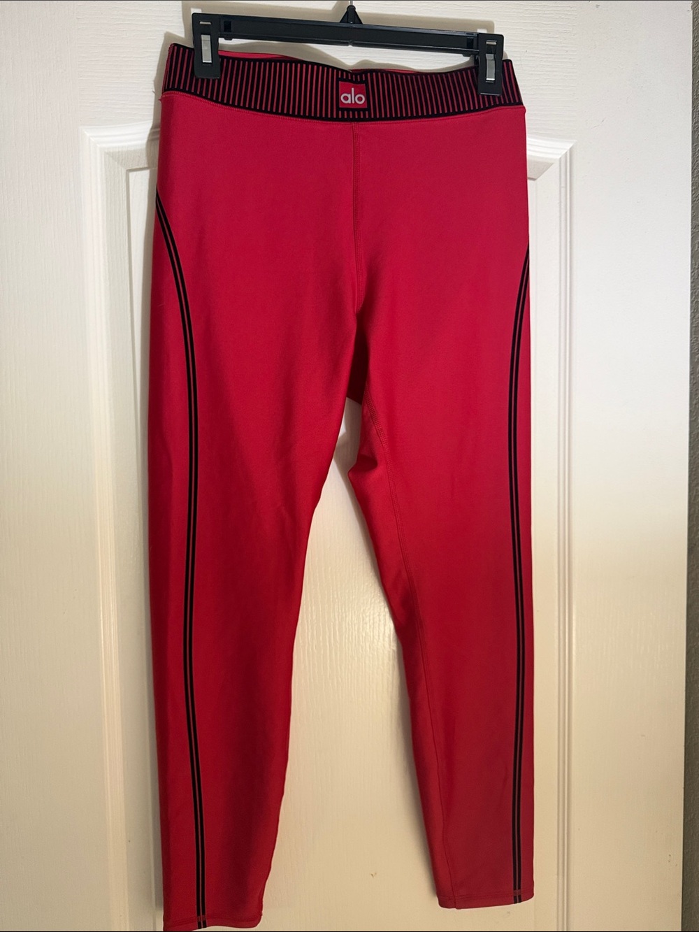 ALO Yoga Girls' Bright Red Leggings with Black Stripe Detail